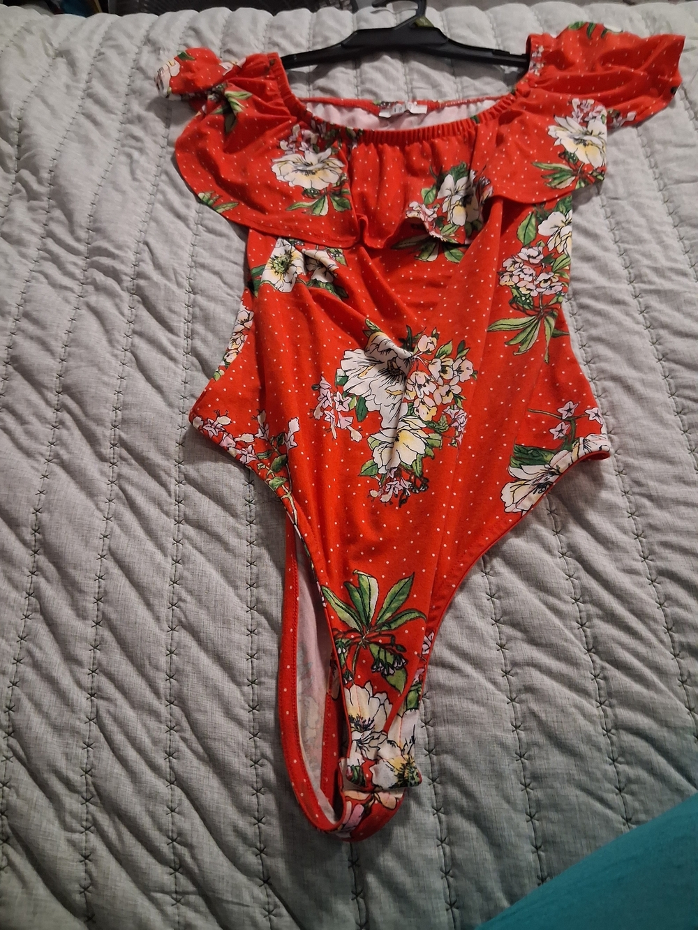iris Red Floral Off-Shoulder Bodysuit Bodice